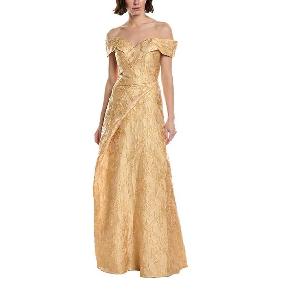 Rene Ruiz WomensFloral A-Line Gown Yellow